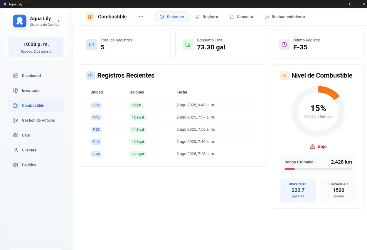 Agua Lily App - Escritorio