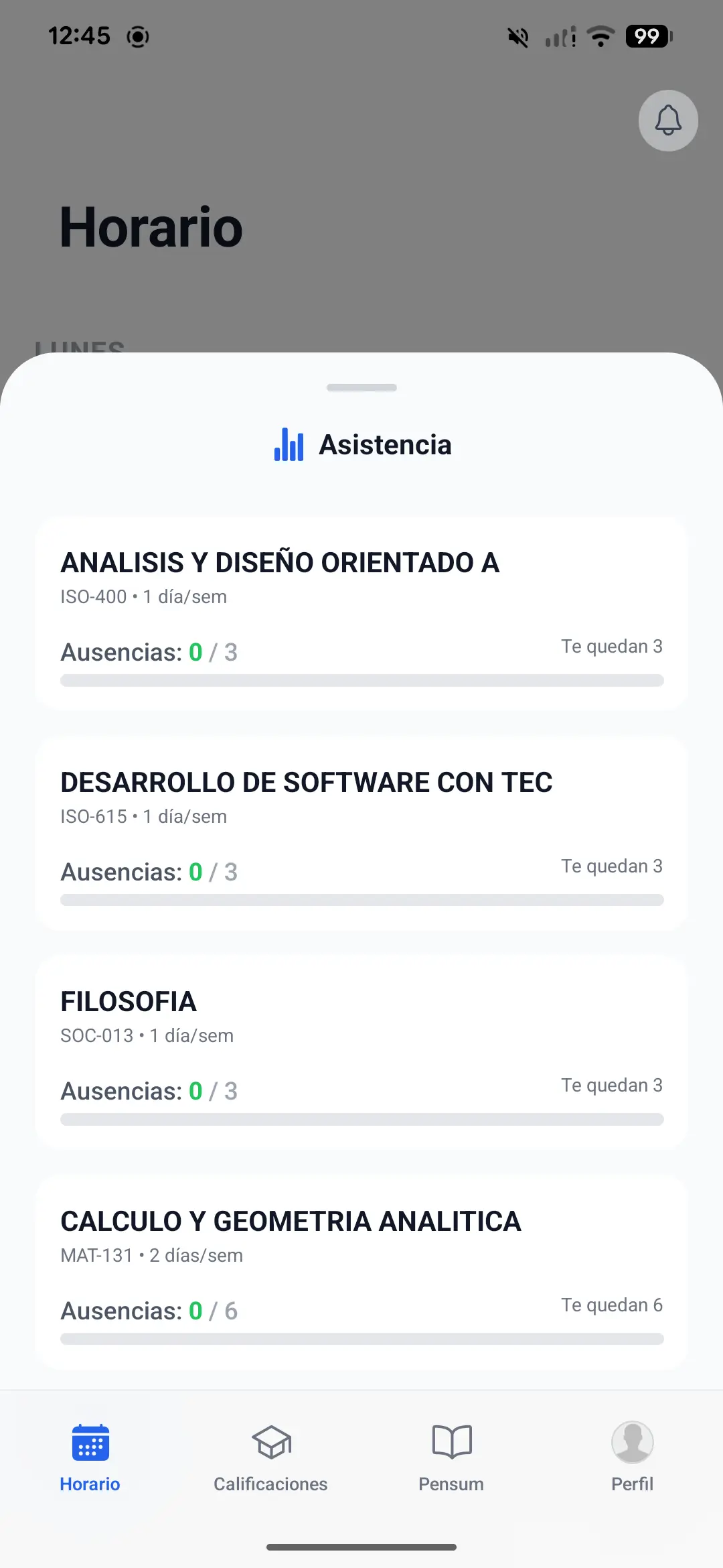 Pantalla de Asistencia