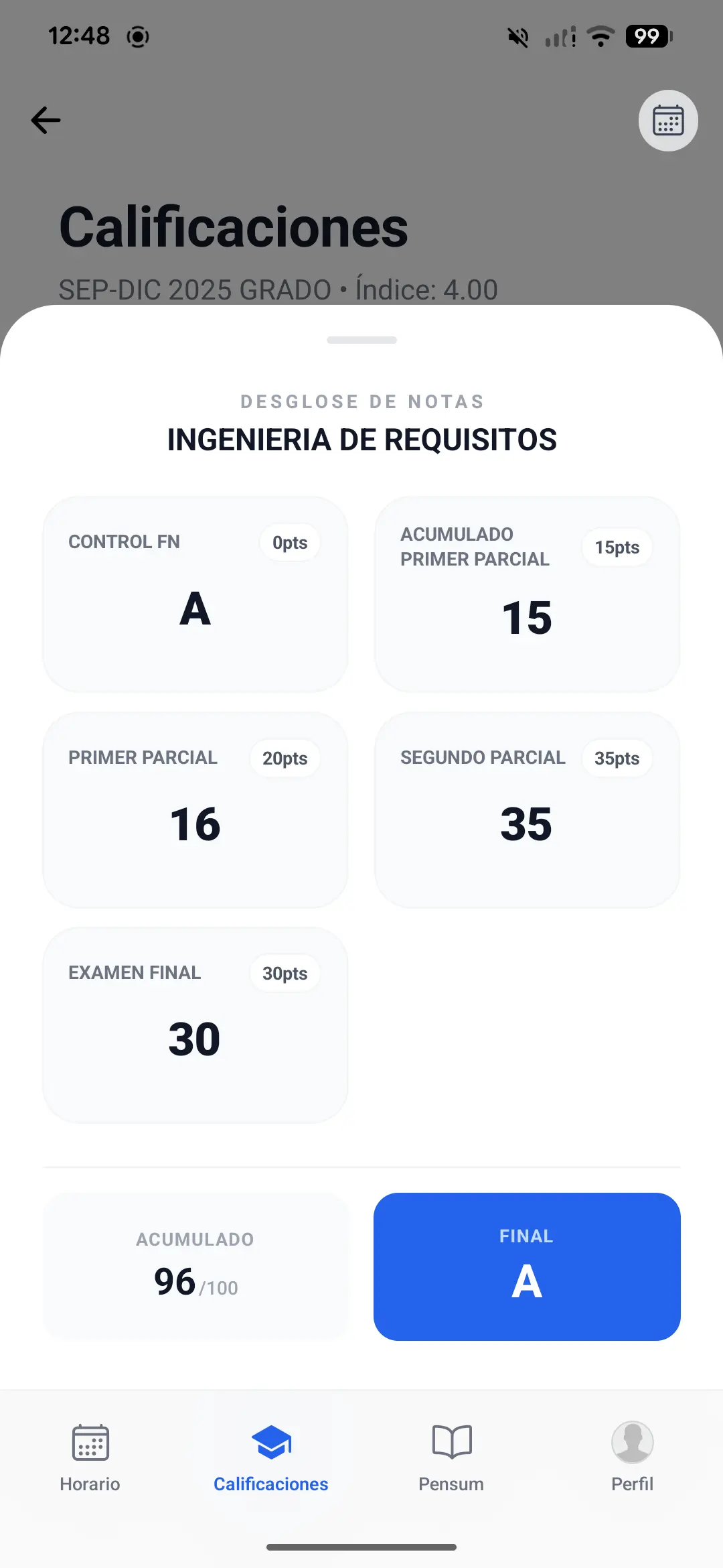 Desglose de Calificación
